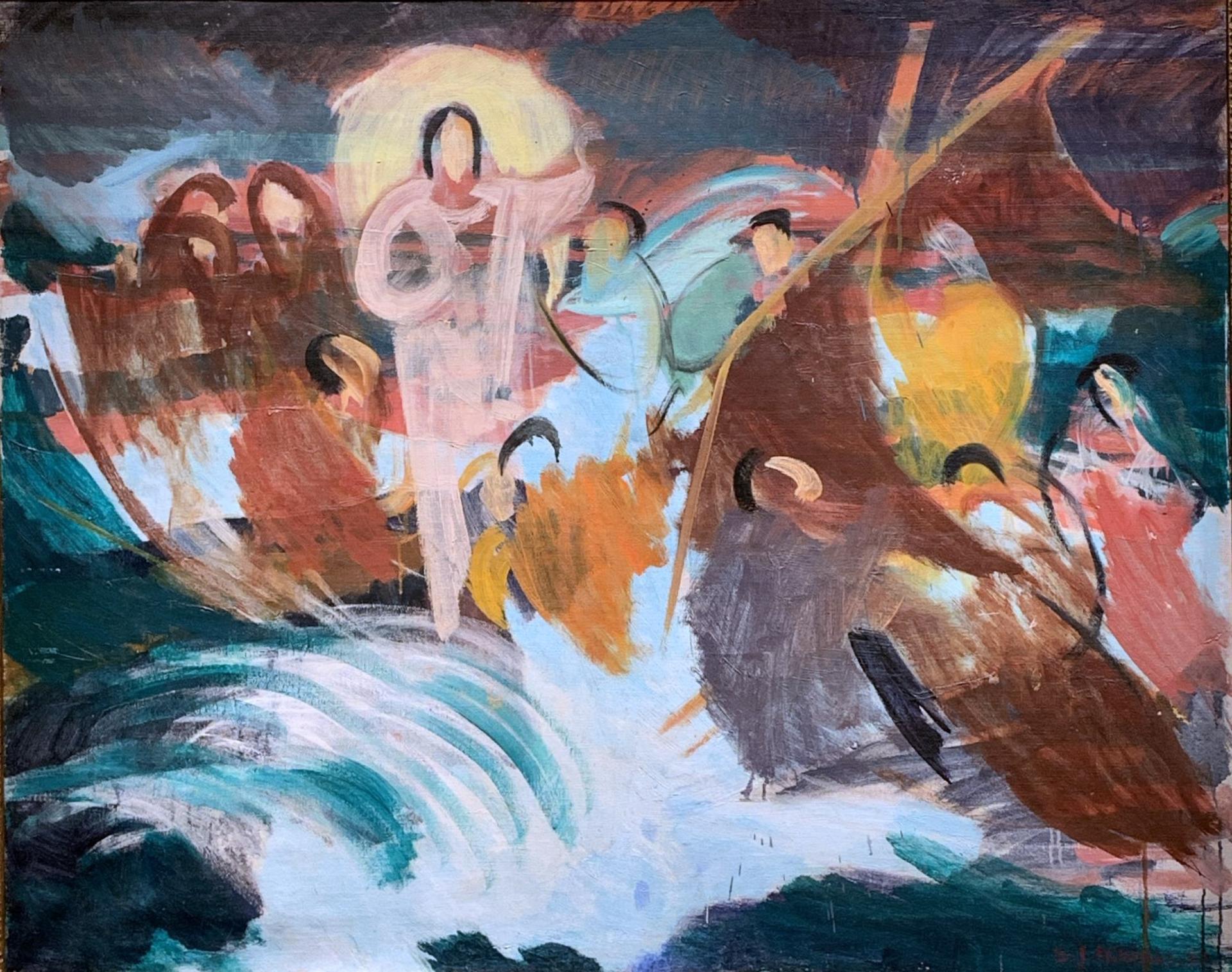 Jesus calms the storm
S.J. Mikines, 1950
Oil on canvas
Donated by the landowners´ association to the church of Mykines.